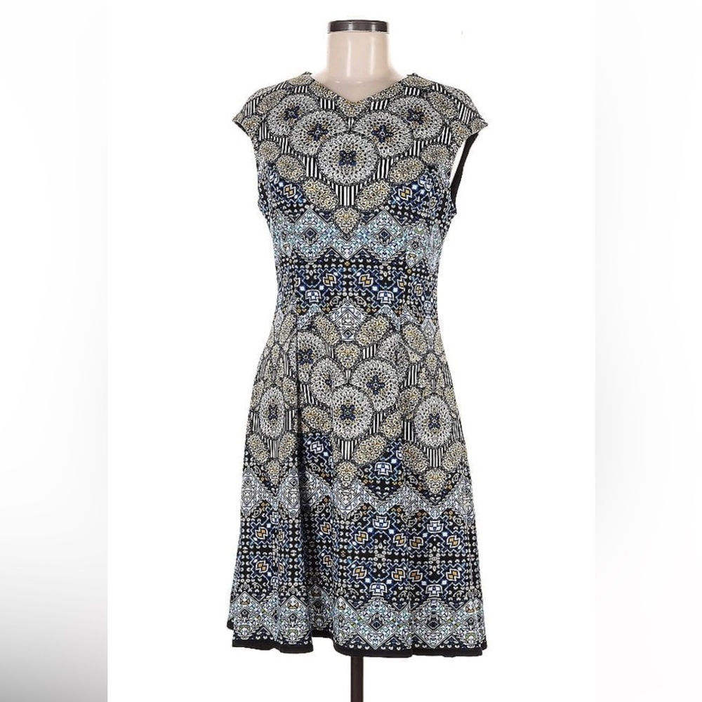 Adorne Naya Scuba Dress in Blue and Golden Yellow Fit and Flare Size 10 - Picture 3 of 15